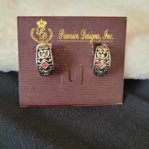Premier Designs Valerie Clip-Po Earrings, Pink Stones, Silver, Vintage